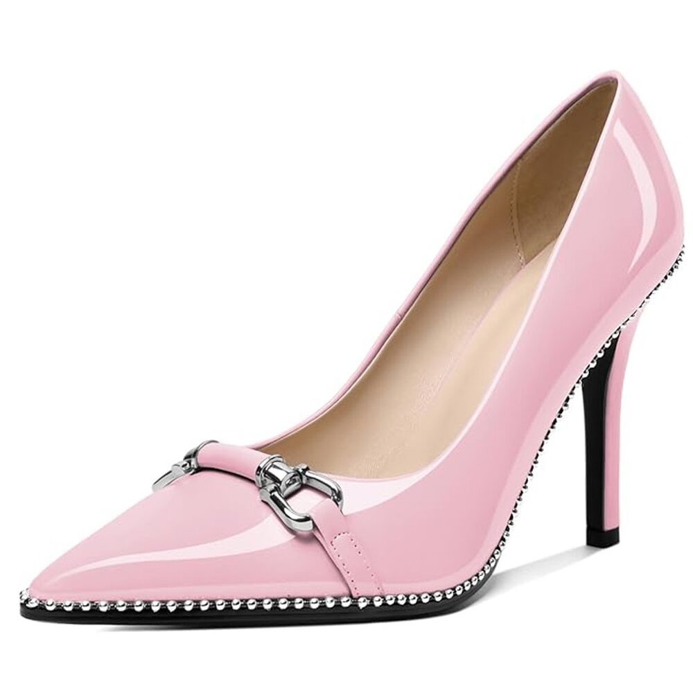 Women Beaded Pumps US Size 8 Pointed Toe Buckle Bow High Heel Stilettos